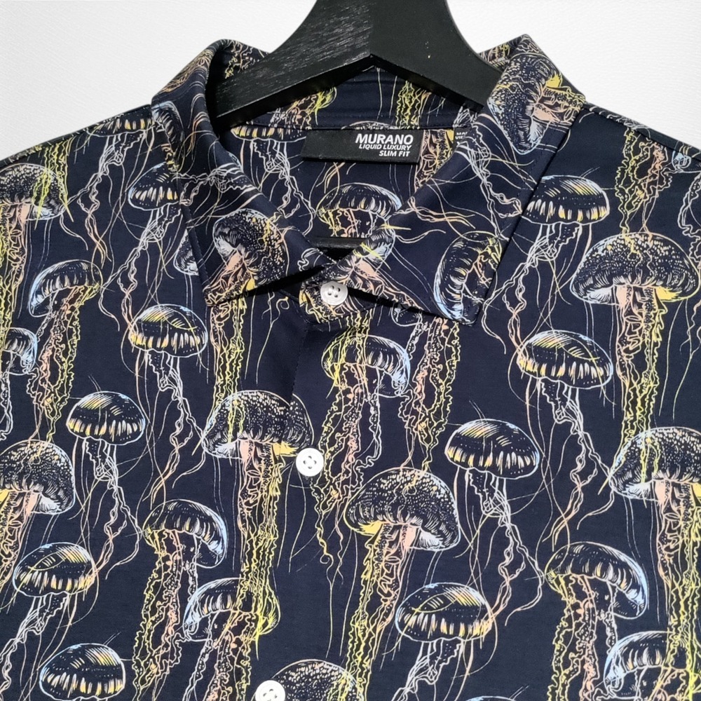 Murano Liquid Luxury Shirt Mens‎ XXL Modern Maritime Slim Fit Stretch Jellyfish